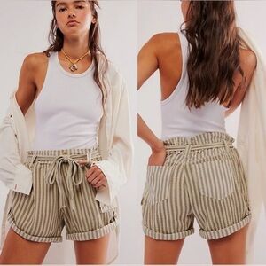 Women’s Free People FP One Harriet Striped Shorts Mint Chip Combo Size Large